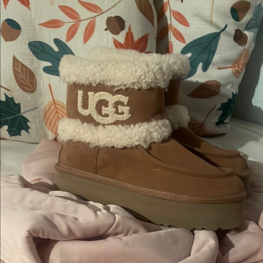 UGG Tan Shearling Platform Boots